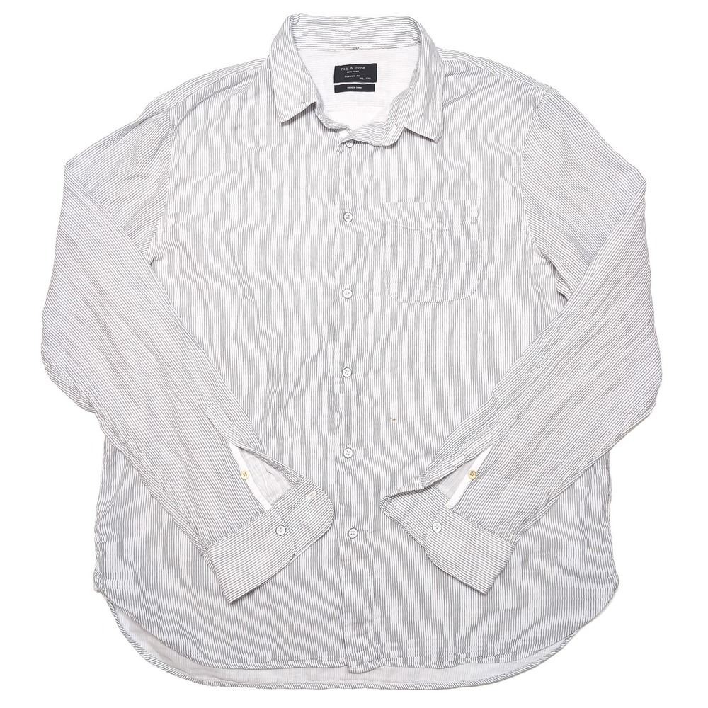 RAG & BONE Button Down Shirt Mens XXL Blue White Good Pinstripe Classic Fit